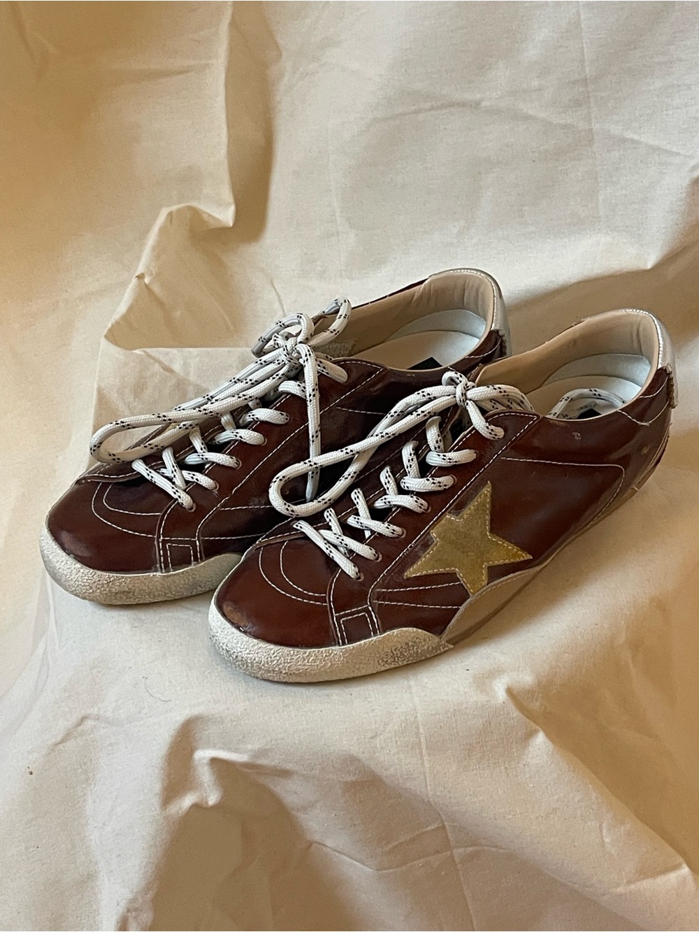 Golden Goose True-Star Men's Brown Leather Sneakers with Gold Star Accent